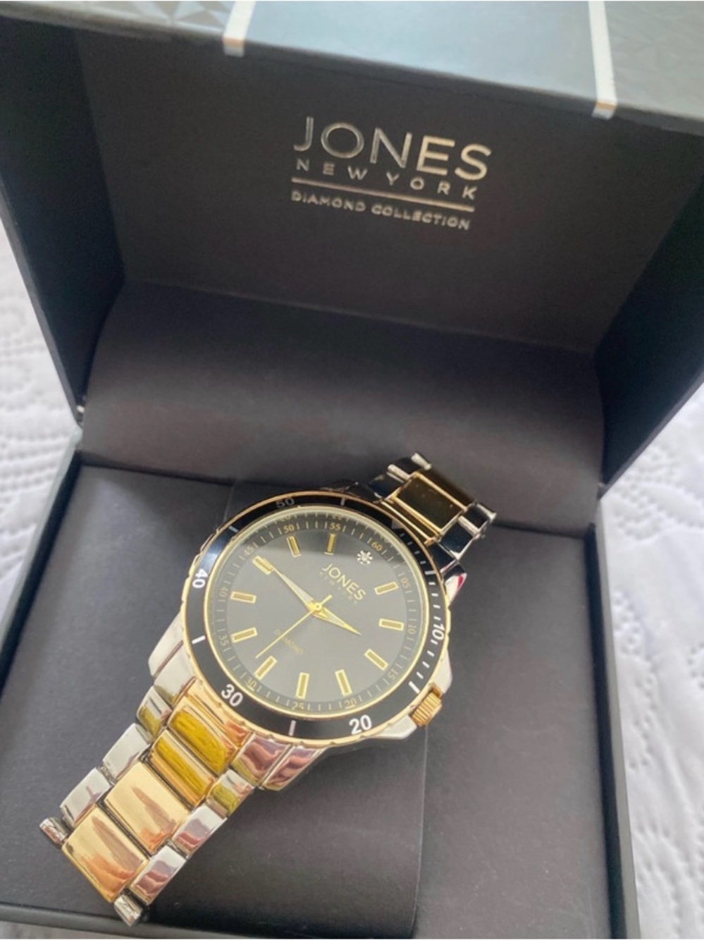 Jones New York Gold and Silver Men’s Bracelet Watch with Black Dial
